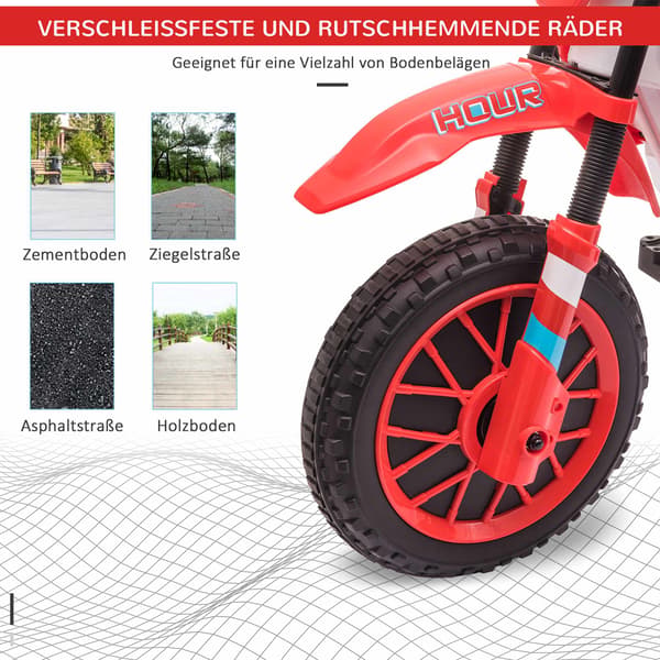 Elmotorcykel för barn, röd/vit, 45 minuters körtid