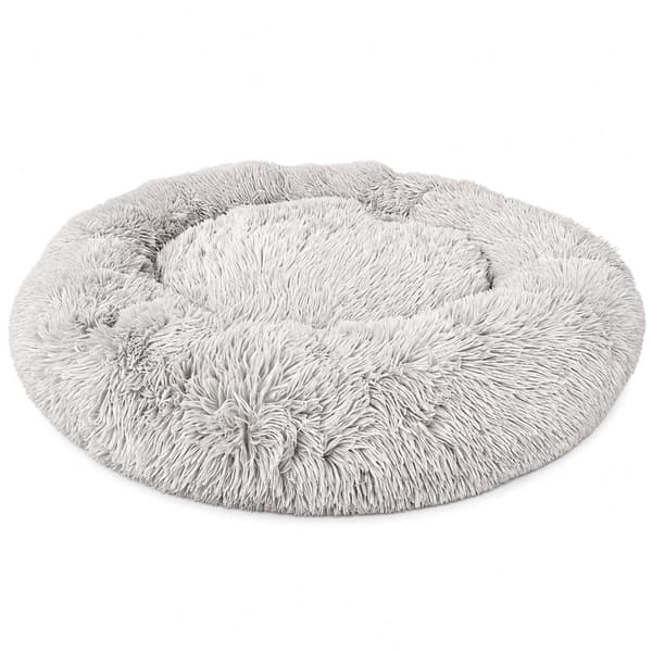 Rund plyschhundbädd, 100 cm, ljusgrå