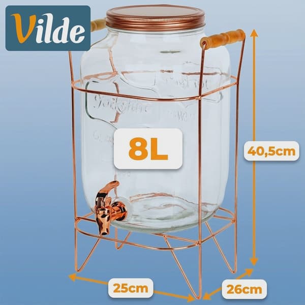 Drikkevaredispenser med hane og stativ, 8L glas