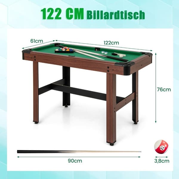 Poolbord af træ med tilbehør, 122 cm – Grøn filt