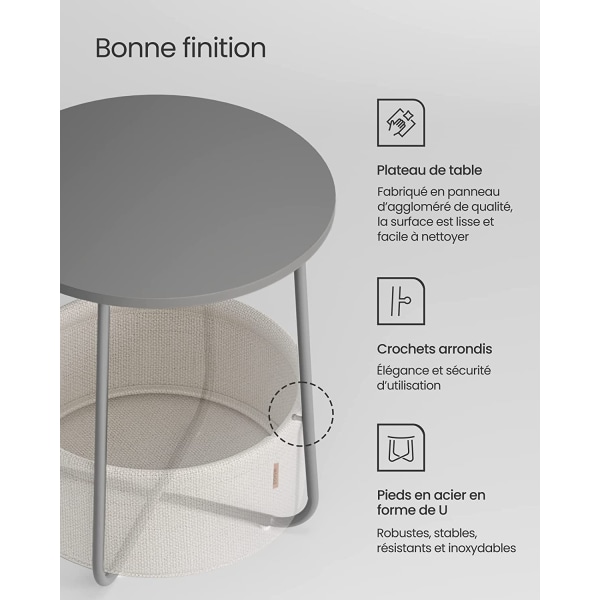 Hurtig montering rundt sidebord med opbevaringskurv