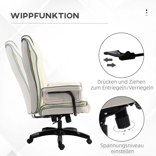 Ergonomisk kontorstol ryglæn justerbar, højdejusterbar skrivebordsstol med lænefunktion, creme