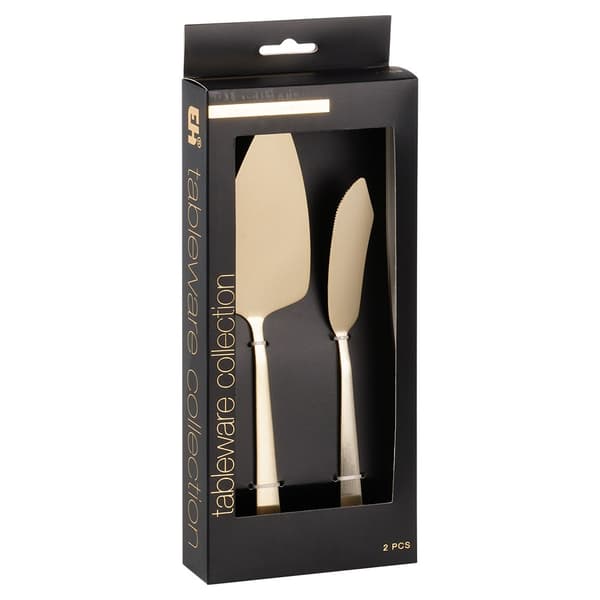 Kagespatel og kniv, stål, guld, 2 stk.
