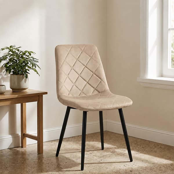 Matstolar i sammet, beige, 4-pack, klädda, modern design