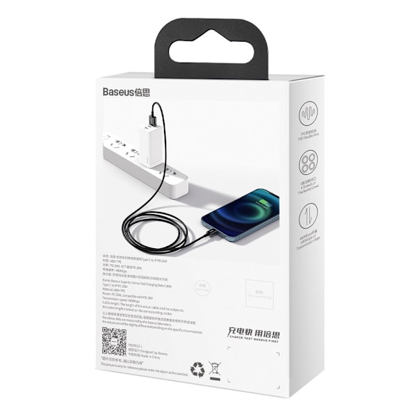 Superior kaapeli iPhone USB:lle - Lightning 2.4A 1m musta
