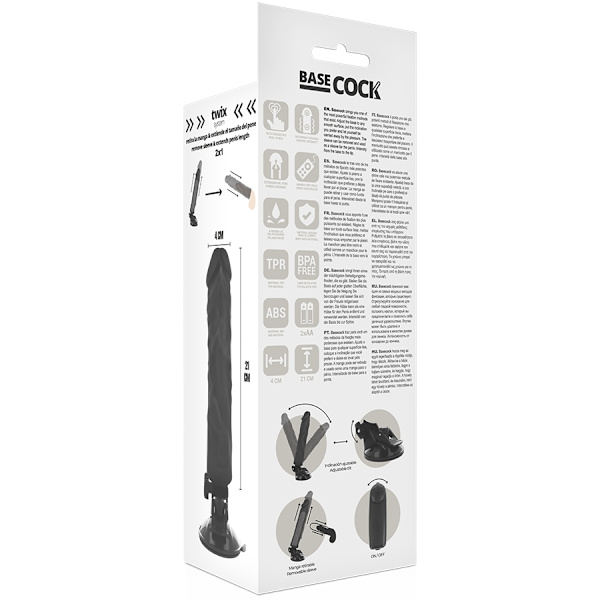 Basecock - Realistic Vibrator Remote Control Musta 21 cm -O- 4 cm