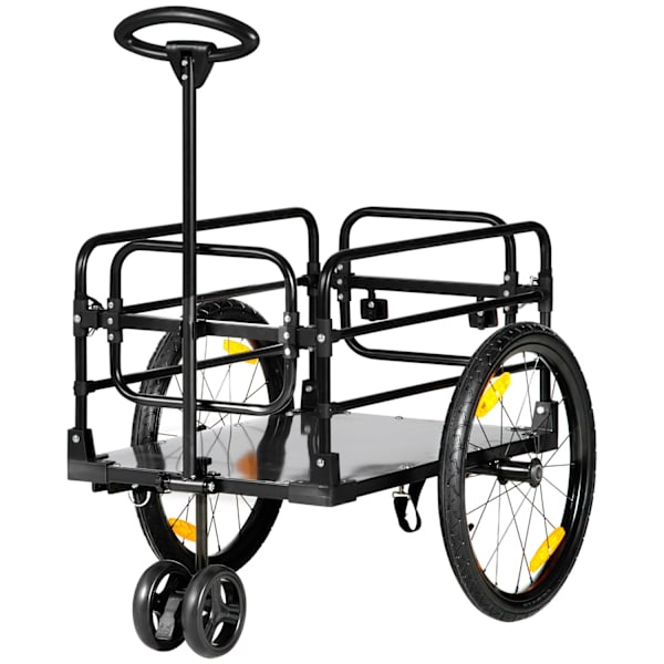 2-i-1 lastvagn, last 40 kg, med broms, förvaringsväska, lock, reflexer, Oxford, 130 x 64 x 103 cm, gul