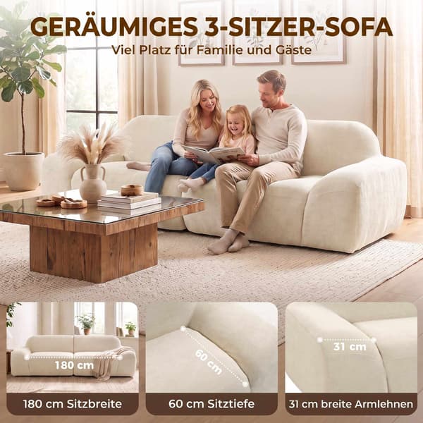 3-sitssoffa, krämvit, chenilleklädsel, ingen montering
