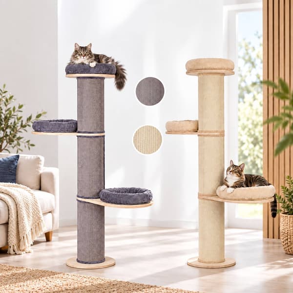 Kradsetræ til katte med 3 polstrede platforme, 187 cm – Beige, Sisalstolpe