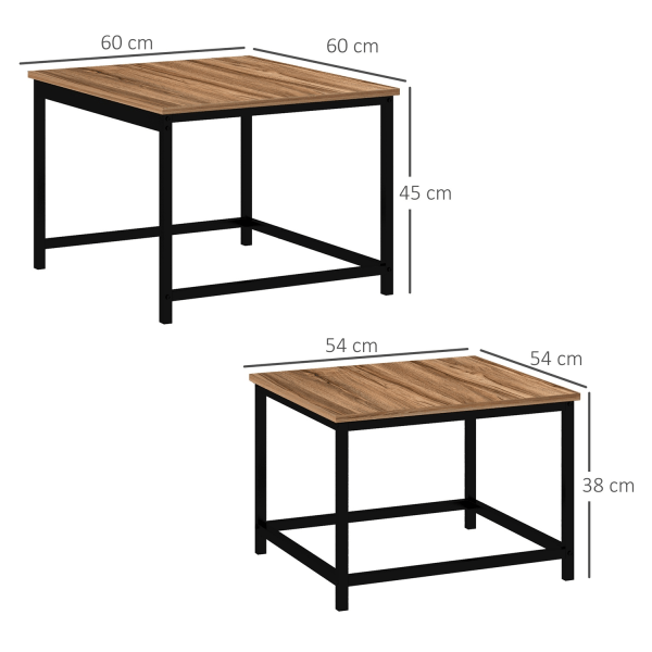 Sofabordsæt Med 2 Sideborde I Industrielt Design, Stuebord Med Trælook, Stål, Natur