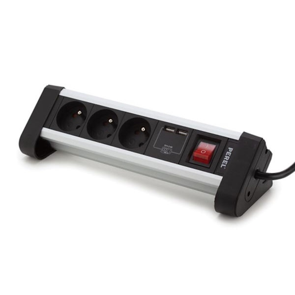 Desktop stikkontakt med 3 stikkontakter og 2 USB-opladningsporte - 2,4 A - Pin jord