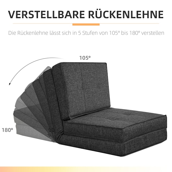 Gulvsofa foldbar lænestol gulvstol 5-trins justerbar foldbar lænestol sovesofa enkelt sofa mørkegrå 61 x 73 x 58 cm |