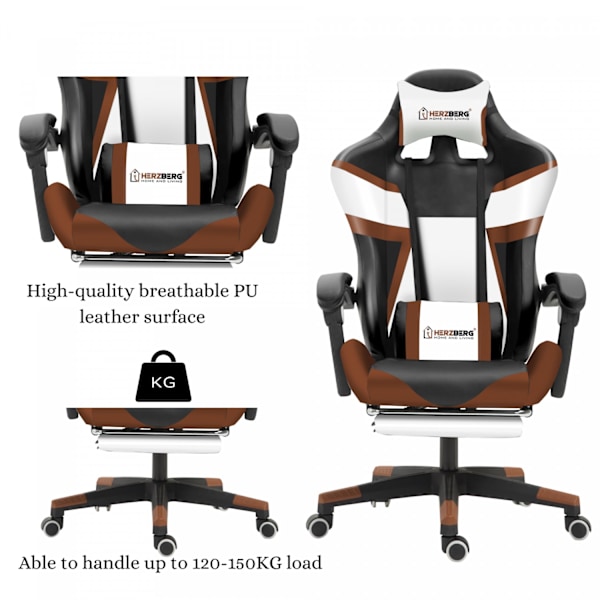 Herzberg HG-8082: Trefärgad spel- och kontorsstol med T-formad Accent Coffee