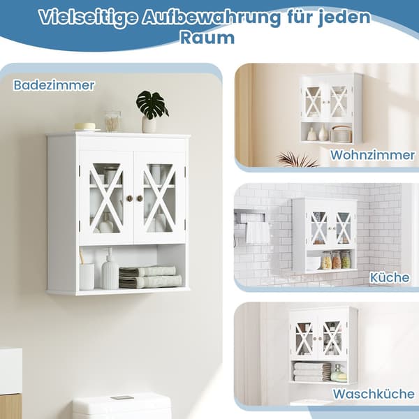 Vägghängt badrumsskåp, ställbar hylla, vit MDF