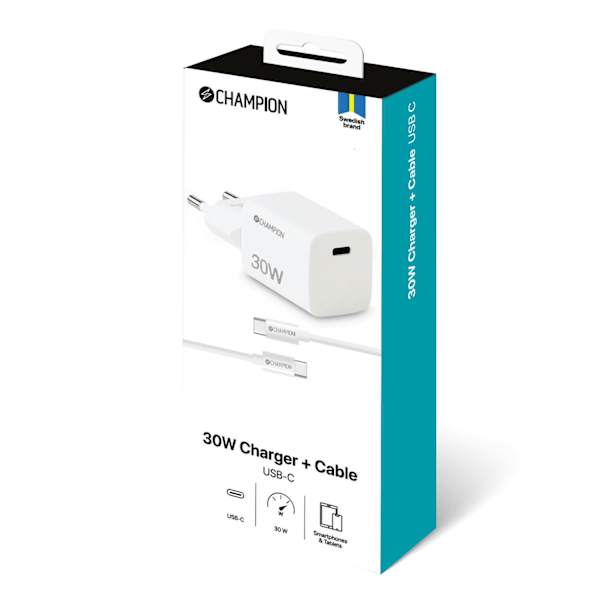 Oplader 30W + USB-C Kabel Hvid