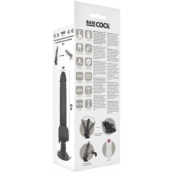 Basecock - Realistisk Vibrator Fjärrkontroll Svart Med testiklar 19,5 Cm -O- 4 Cm