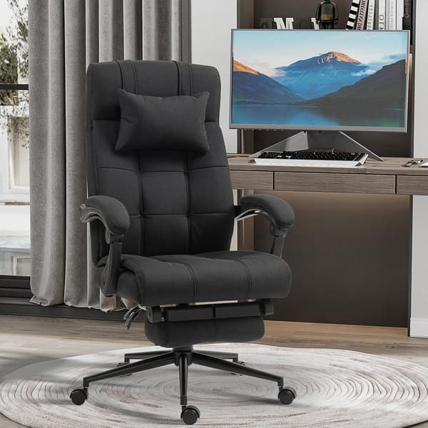 Kontorstol med fodstøtte, ergonomisk drejestol, sort