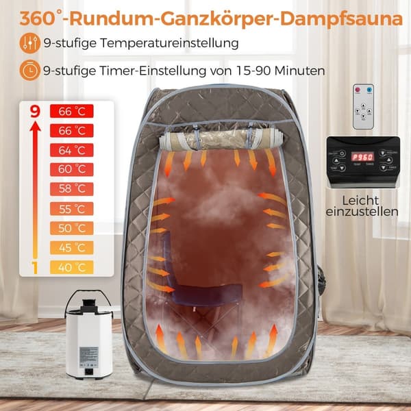 Bærbar hjemmesauna med 3L dampgenerator, grå