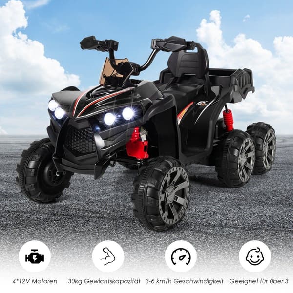 12V el-quad til børn med opbevaringsplads og LED-lys mini el-quad 3-6 km/t sort