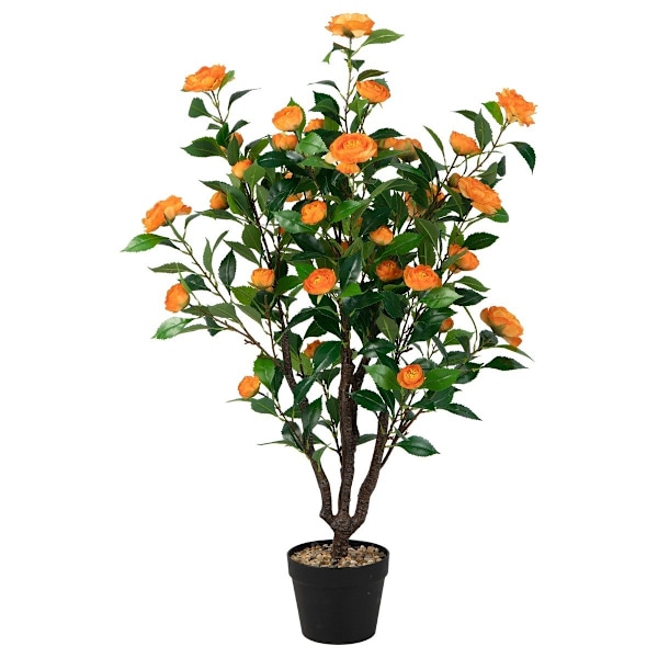 Kunstig Camellia Tree Falsk Blomstrende Camellia Plante Grøn + Gul