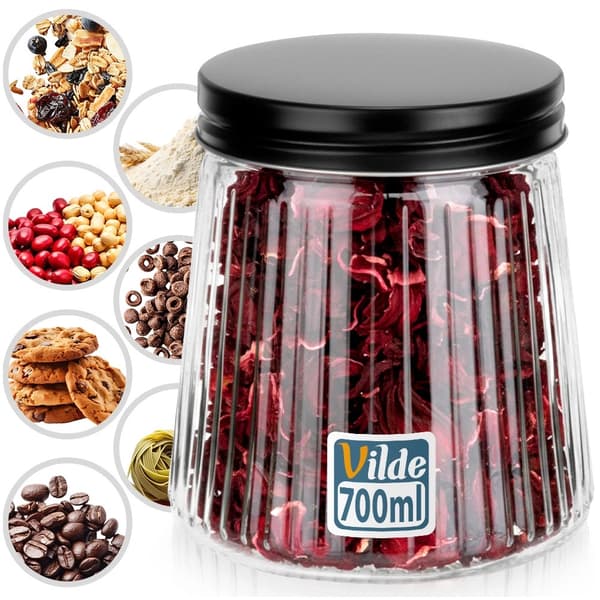 Glasbehållare för torrfoder med lock, 700 ml