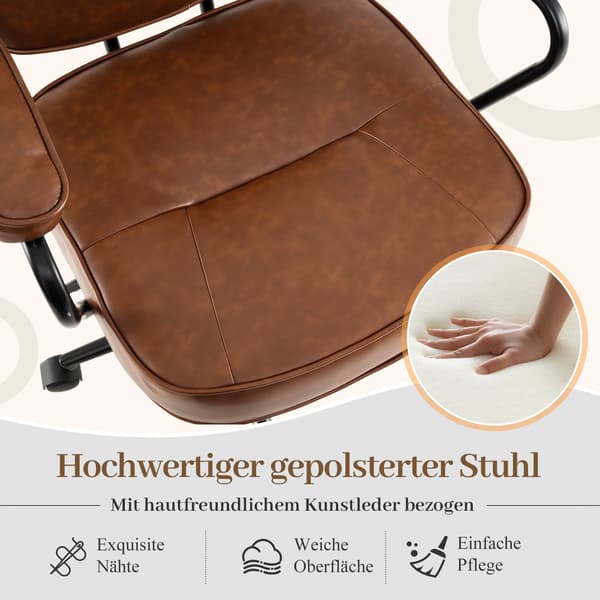 Ergonomisk kontorsstol, justerbar, brunt konstläder