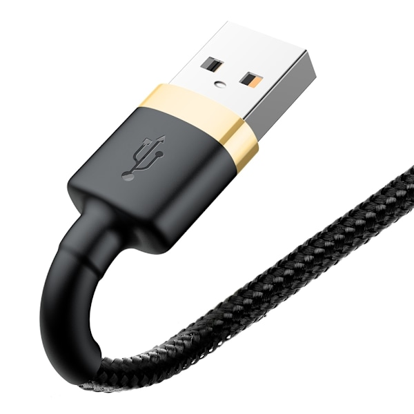 Slitstark flexibel kabel USB-kabel Iphone Lightning QC3.0 1,5A 2M svart och guld