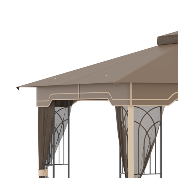 Garden Pavillon 3,65X3M Telt Med Dobbelttag & Myggenet, Metal, Brun+Beige