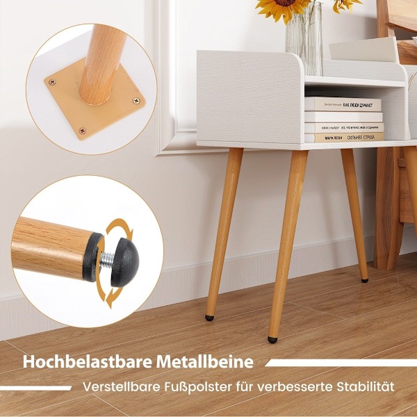 Sengebord sidebord med åbent rum sofabord med metal støtteben 50 x 32 x 58 cm hvid 1 stk.