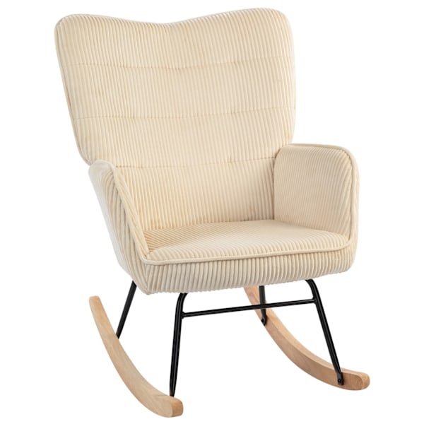 Gungstol, gungstol med sladdlook, armstöd, fåtölj med träskenor, relaxstol för vardagsrum, sovrum, beige