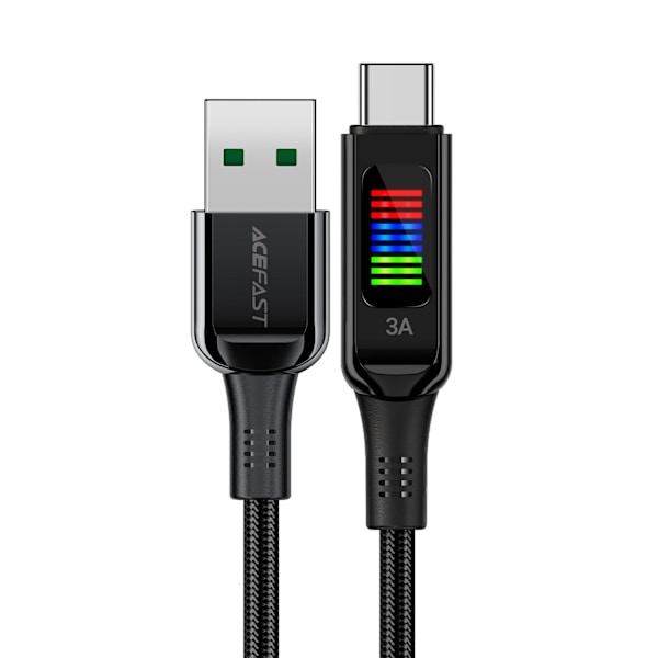 USB-A - USB-C kabel 60W med display 1,2m svart