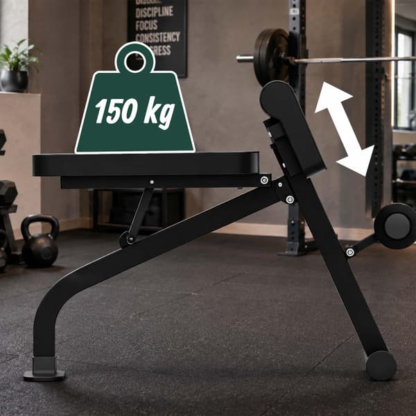 Multifunktionel Hyperextension & Curls-bænk, sort, stålramme