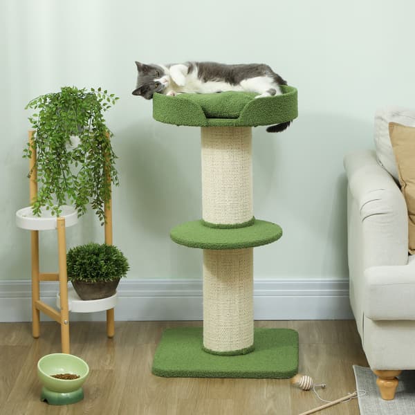 Kattetræ 91 cm med seng, platforme, sisalstolper, grøn