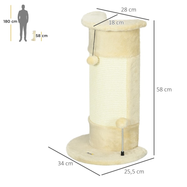 Hjørne Kradsestolpe 58 Cm Kradsestolpe Til Katte Med Kradsebold, Lavet Af Sisal, Cremehvid