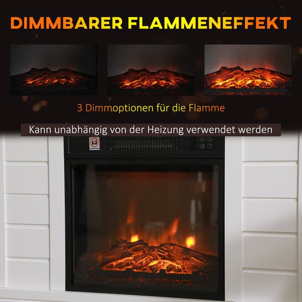 Elektrisk spis, 3D-flameffekt, timer, fjärrkontroll, vit