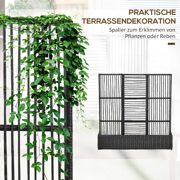 Polyrattan Højbed Med Espalier Blomsterkasse Plantekasse Blomsterseng Til Havebalkon Sort 103 X 103 X 29 Cm