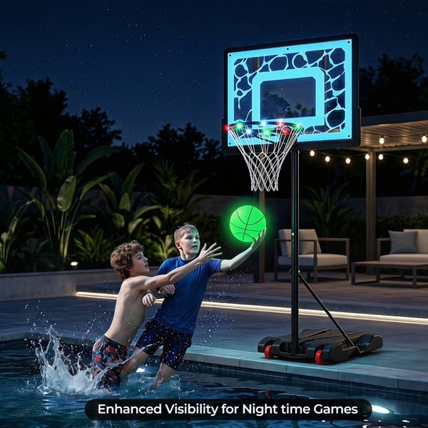 Poolbasketballkurv med LED-lys, justerbar kant, sort