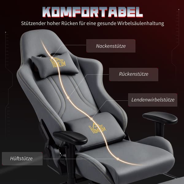 Ergonomisk gamingstol, 3D-armlæn, justerbar, grå