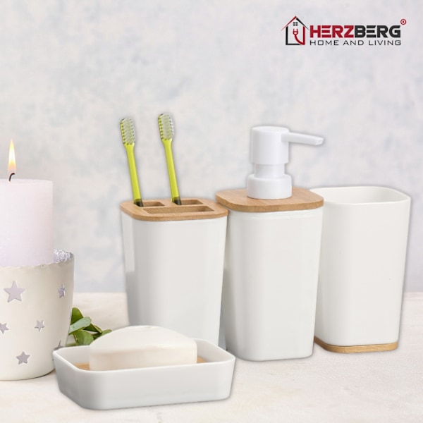 Herzberg HG-04463: 6 stykker bambus badeværelsessæt - mat creme