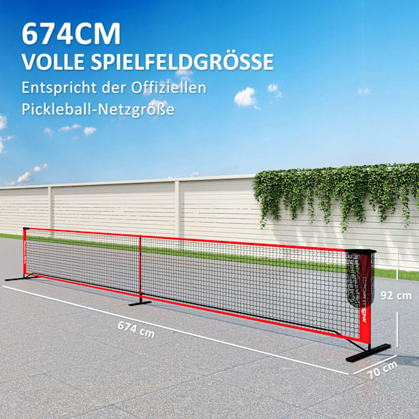 Pickleball Net Portable Set 6,7 m Pickleball System med nät, Court Marking Set, bollsamlare, fyra bollar och bärväska för utomhusbruk, uppfart
