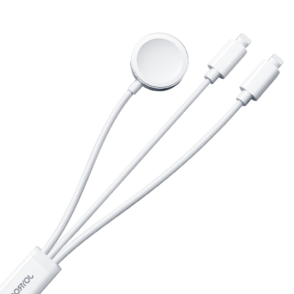 3in1-kabel USB-A-kabel med induktiv laddare + 2x iPhone Lightning 1,2m vit