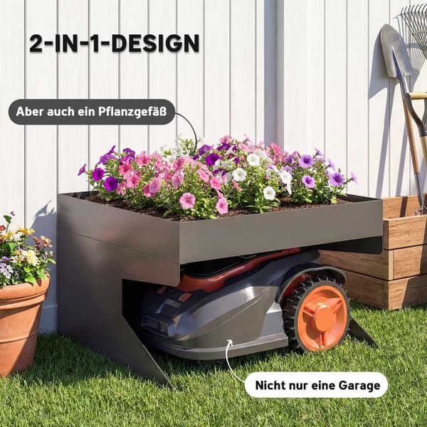 Robotgräsklippargarage med planteringslåda, galvaniserat stål