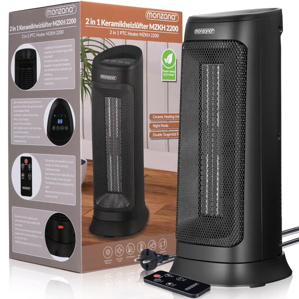 Keramisk värmeelement, 2000W, 4 lägen, timer, fjärrkontroll