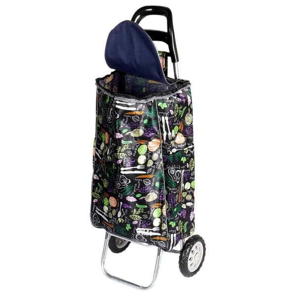 Indkøbsvogn, sort, 30L, grøntsagsmønster