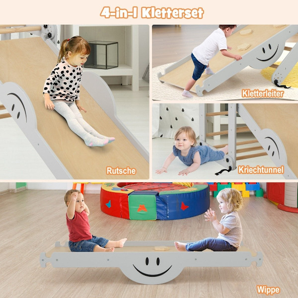 Taitettavat puiset kiipeilijälelut säädettävällä ja käännettävällä ramppilla Montessori kiipeilysetti harmaa