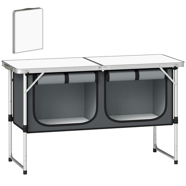 Hopfällbart campingkök med aluminiumram och förvaring