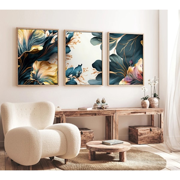 Dekorativ inramad MDF-målning (3 delar) Huhu217 - 50 x 70