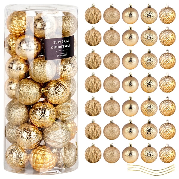 Sprængsikre julekugler guld 6 cm 35 stk.
