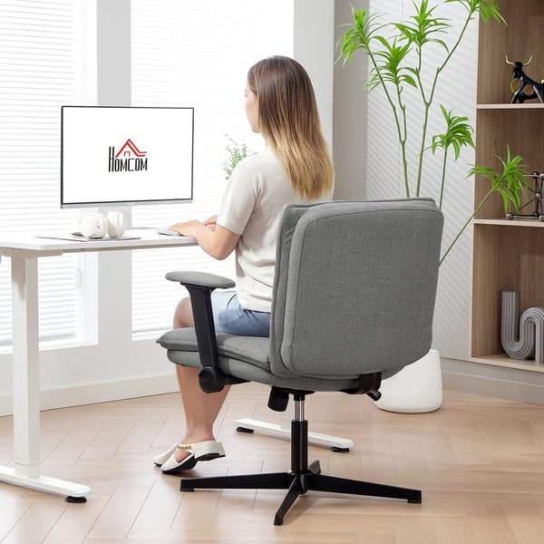 Kontorstol, Foldbare armlæn, Bredt linnedlook, Justerbar højde