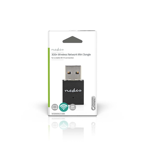 Netværk dongle | Wi-Fi | N300 | 2.4 GHz | USB2.0 | Wi-Fi-hastighed total: 300 Mbps | Windows 10 / Windows 11 / Windows 8